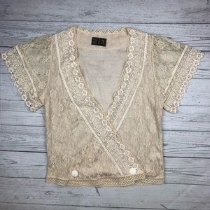 Anthropologie 213 Crossover Button Lace Blouse Top